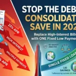 nfographic comparing the "Debt Trap" of high-interest credit cards and medical bills with the benefits of debt consolidation into one single low-interest personal loan in 2026. Shows high APRs vs. a consolidated 7.24% APR rate.